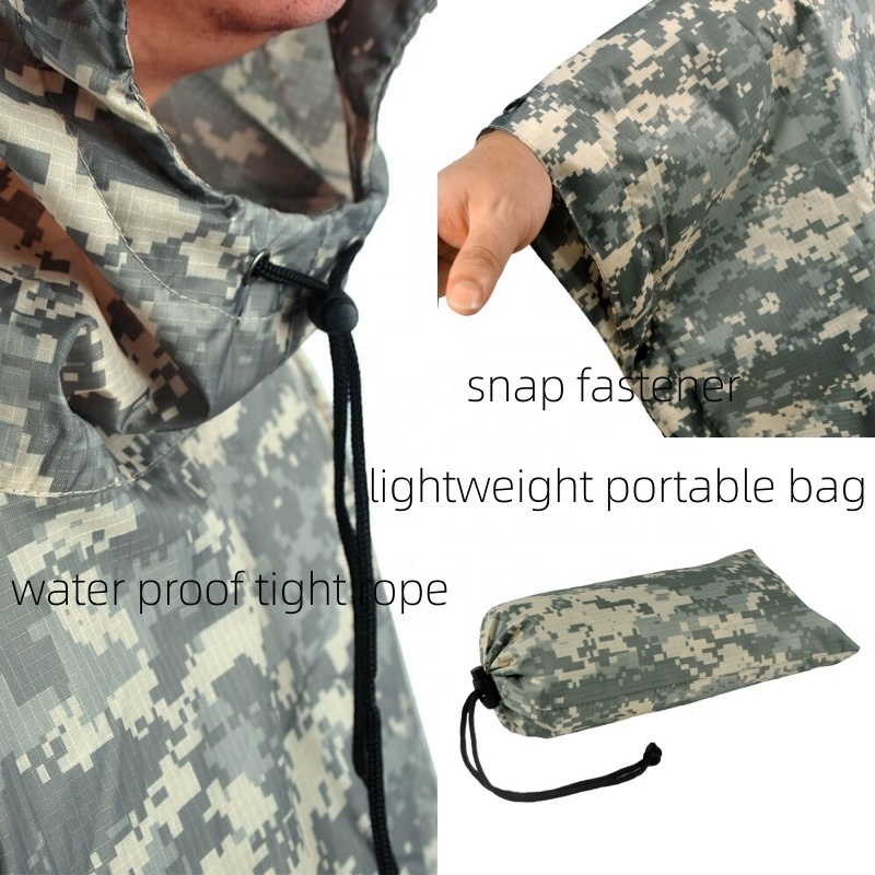 Polar Everest Waterproof Rain Poncho Impermeable Raincoat Portable Lightweight ACU Camouflage PU Poncho for Adults Backpacking