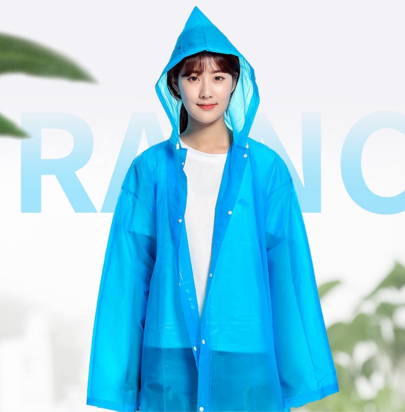 2023 Everest Waterproof Rain Coat Portable Environmental Recycled Adult Women Men 140g PEVA EVA Raincoat with Hoods Sleeves