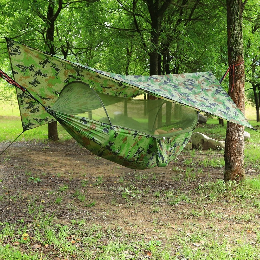 POLAR EVEREST Camo Shelter Hammock Double Single Person Swing Portable Lightweight Camouflage Camping Hammock with Shelter