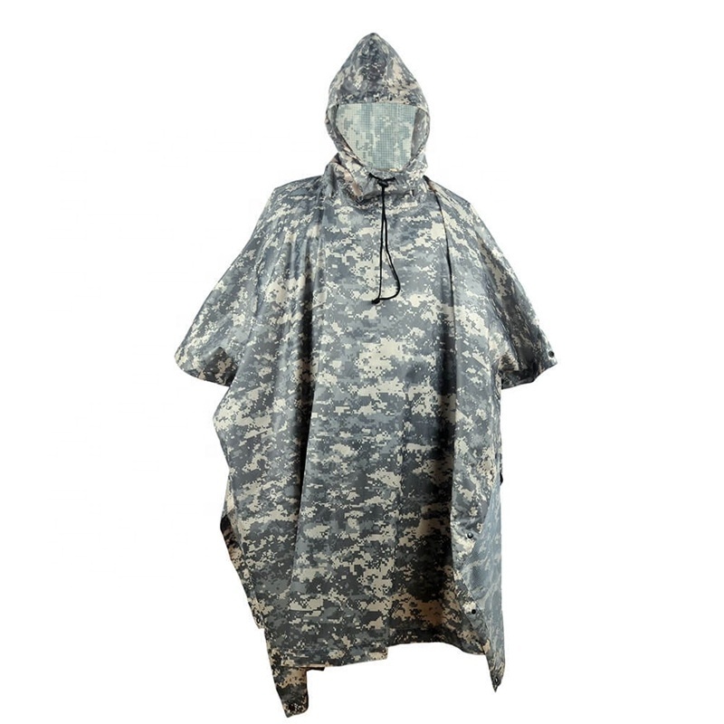 Polar Everest Waterproof Rain Poncho Impermeable Raincoat Portable Lightweight ACU Camouflage PU Poncho for Adults Backpacking