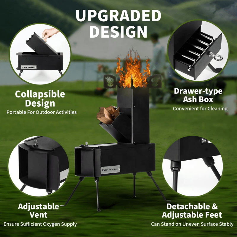 Polar Everest Factory Direct Smokeless Rocket Stove Outdoor Indoor Garden Camping Cooking Portable Folding Wood Burning Stove