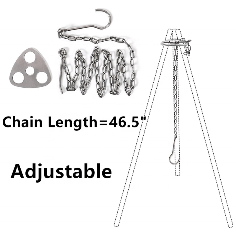 Polar Everest Portable Outdoor Pot Hanger Triangle Foot Bracket Camping Supplies Campfire Stainless Steel Tripod with Chain Hook