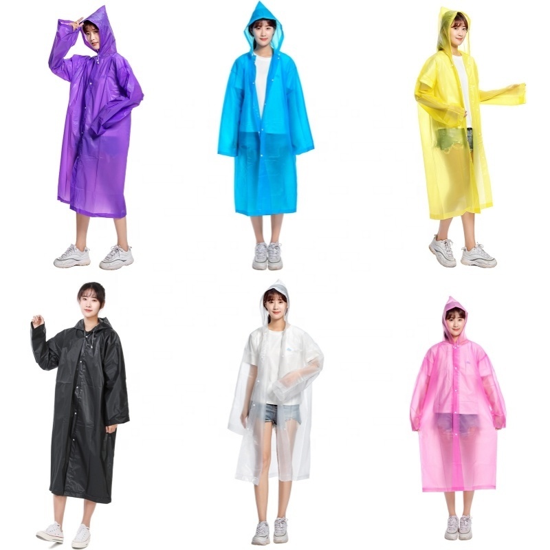 2023 Everest Waterproof Rain Coat Portable Environmental Recycled Adult Women Men 140g PEVA EVA Raincoat with Hoods Sleeves