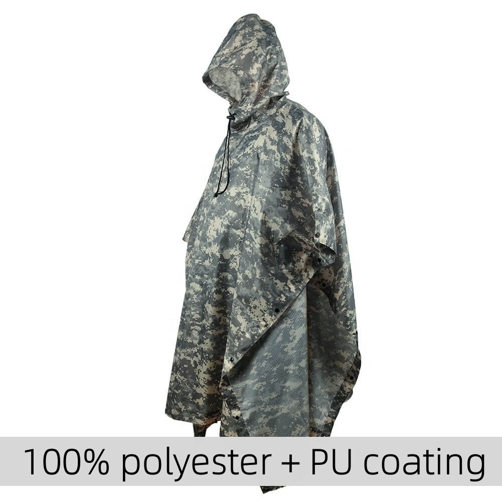 Polar Everest Waterproof Rain Poncho Impermeable Raincoat Portable Lightweight ACU Camouflage PU Poncho for Adults Backpacking