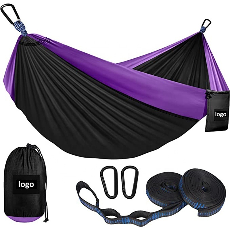 Camping accessories custom logo hiking gear ultralight foldable parachute nylon portable hitch camping hammock swing for outdoor