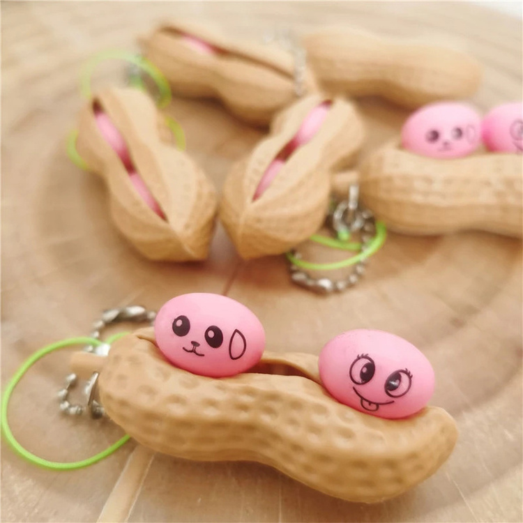 Toys Games Kids Squeeze Peanut Bean Fidget Sensory Keychain Bean Pea Pods Toy Key chain Phone Bag Stress Relief Fidget Toy