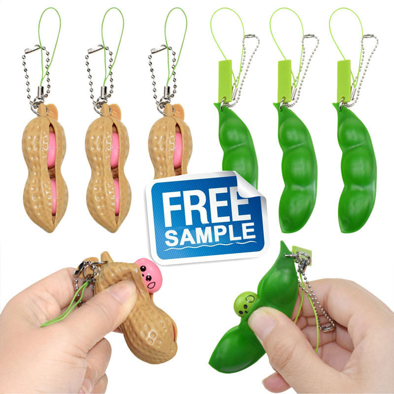 Toys Games Kids Squeeze Peanut Bean Fidget Sensory Keychain Bean Pea Pods Toy Key chain Phone Bag Stress Relief Fidget Toy