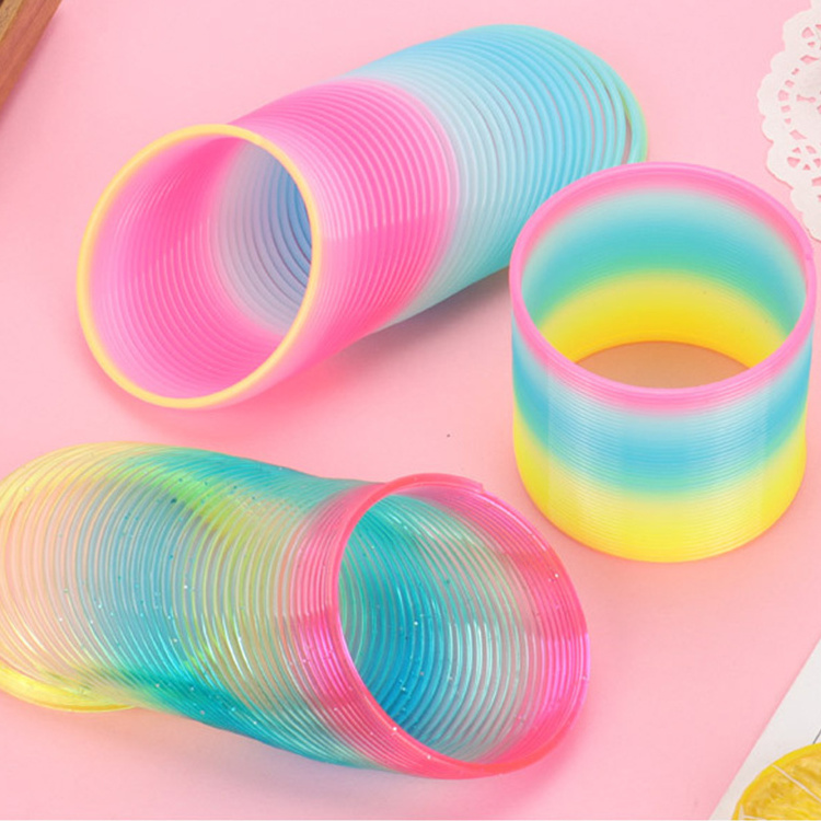 Educational Rainbow Spring Coil Circle Toys Magical Folding Plastic Funny Toys Games Kids Colorful Rainbow Circle Folding