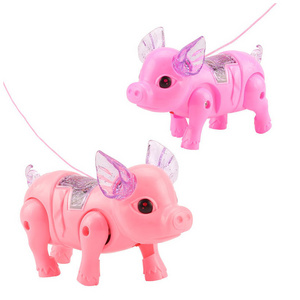 Funny Promotion Voice Cute Pig Electric Toys Animal Walking Light Up Toys Games Kids Luminous Fiber Rope Walking Toys