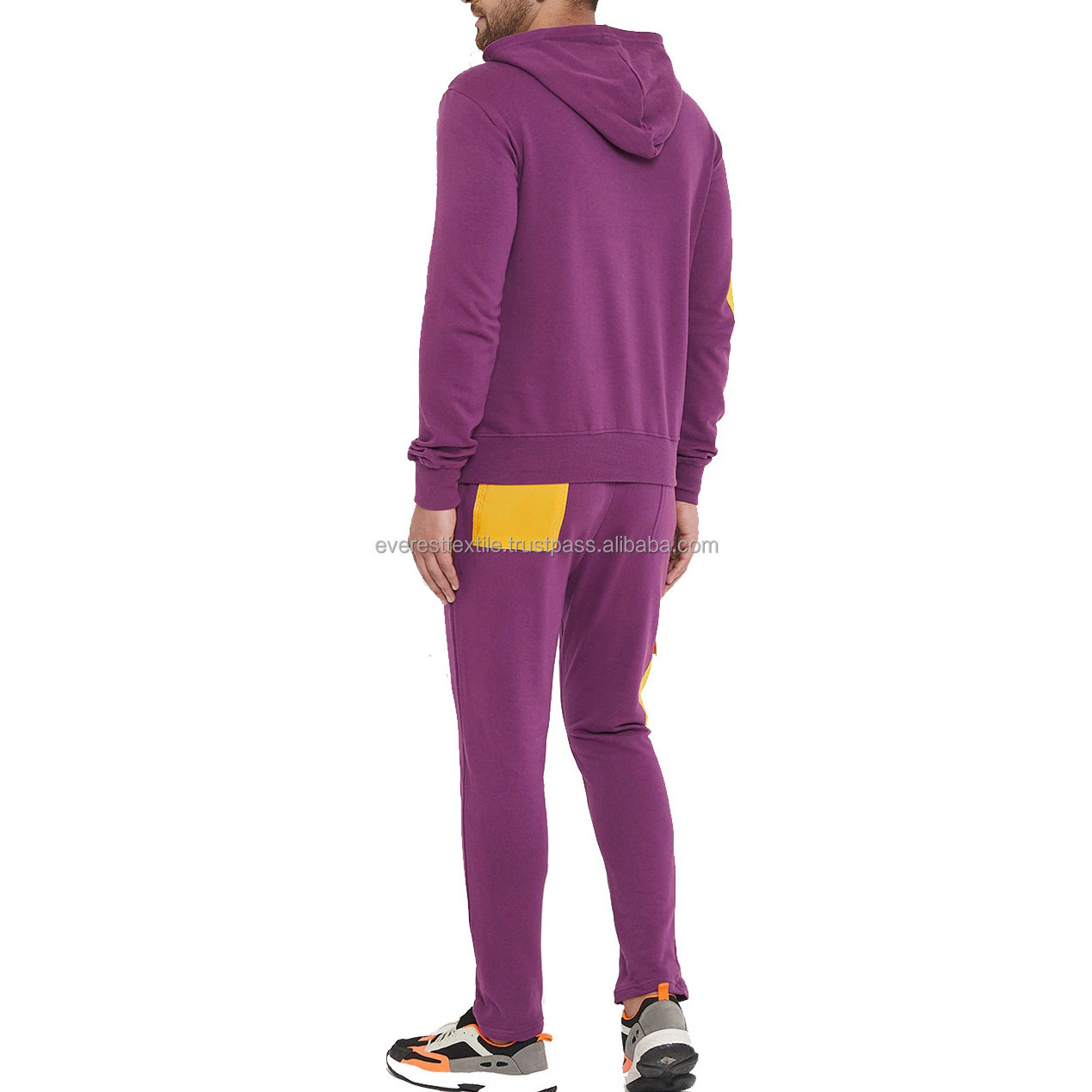 Custom Tracksuits For Men's Beautiful Color Block Purple And Yellow Color Tracksuit Cotton Fleece Lightweight Tracksuits