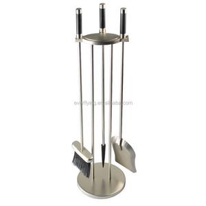 3 Pcs Satin Nickel Fireplace Tools Set . Including shovel, brush, poker for Outdoor Indoor Chimney, Hearth, Stove, Firepit