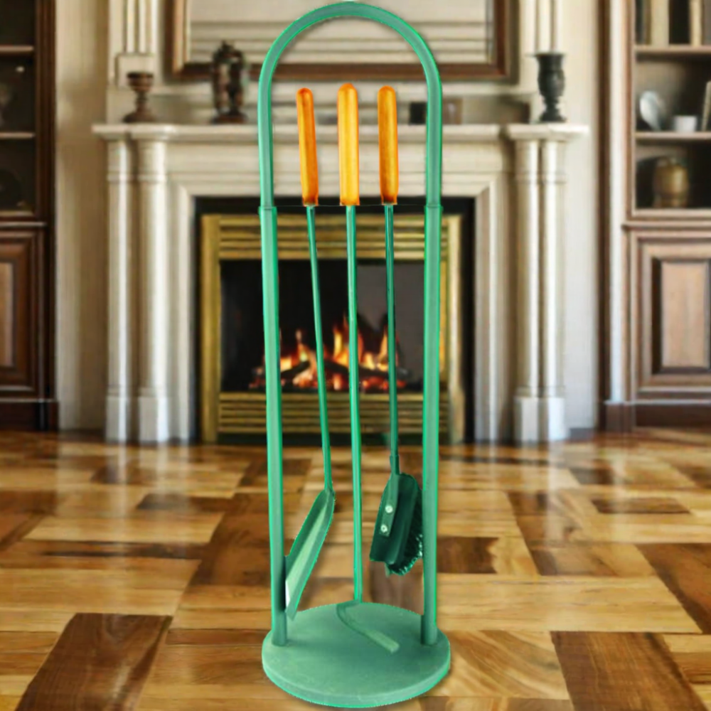 Fireplace Tools Set with Shovel Brush Poker and Base, Wrought Iron Fire Place Accessories Tools Set With Wooden handle