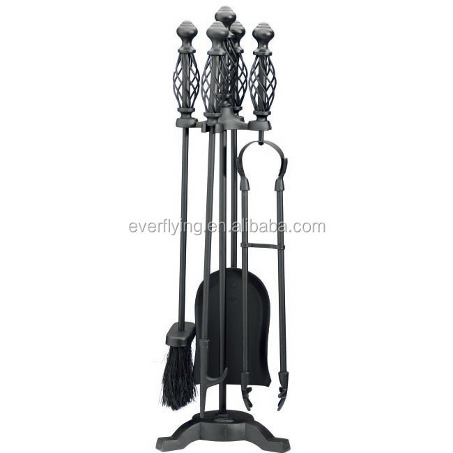 Fireplace Tools Tool Set Wrought Iron Fireset Firepit Fire Place Pit Poker Wood Stove Log Tongs Holder Tools Kit Sets