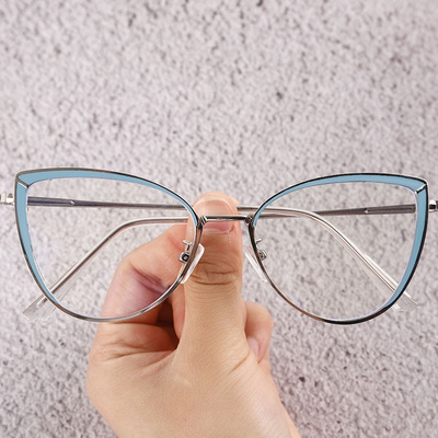 Eyewear Trendy Cat Eye Metal Frames Spectacle Glasses Anti Blue Light Optical Frame Women Eyeglasses Wholesale