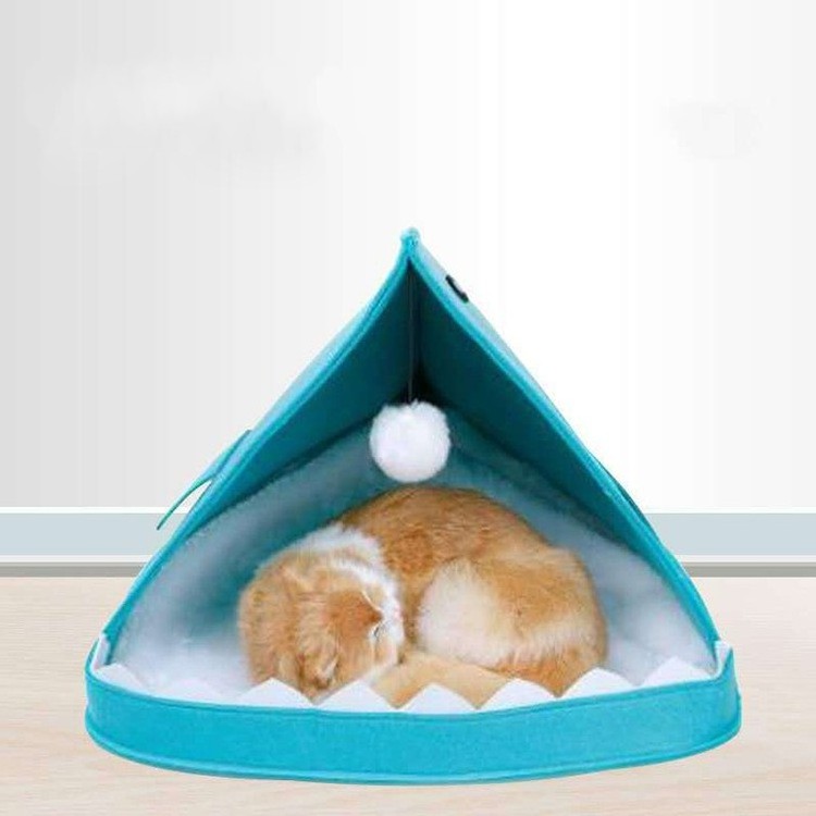 Factory Wholesale Folding Washable Pets Cat Sleeping Beds Shark Shape Custom Felt Cats Beds