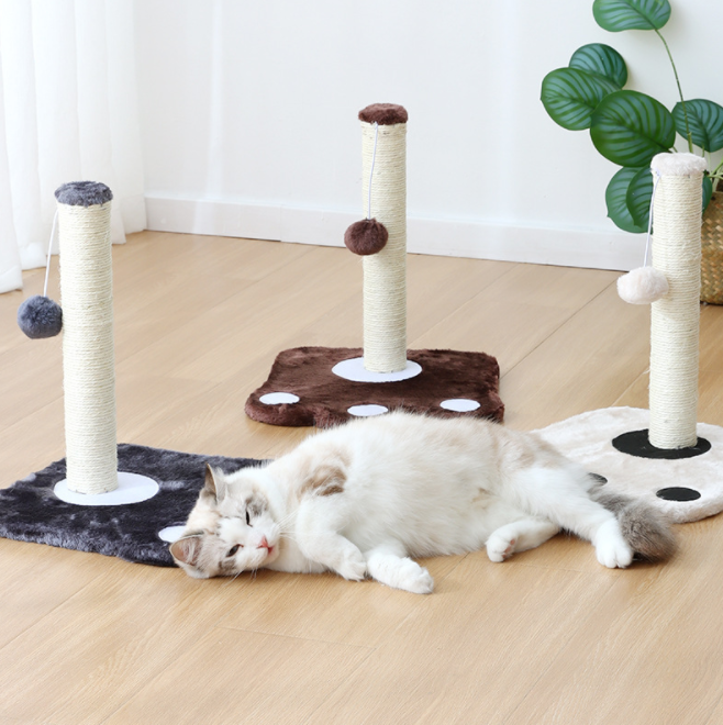 Factory Wholesale Custom Cat Tree Cat Scratching Post Tree Foot Print Shape With Ball Cat Scratcher Toy