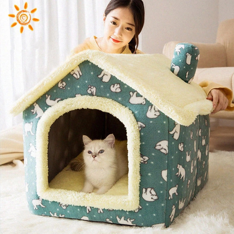 Dog House Soft Pet Bed Tent Indoor Enclosed Warm Plush Sleeping Nest Basket with Removable Cushion Dog Bed