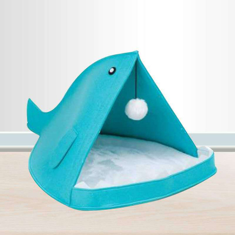 Factory Wholesale Folding Washable Pets Cat Sleeping Beds Shark Shape Custom Felt Cats Beds