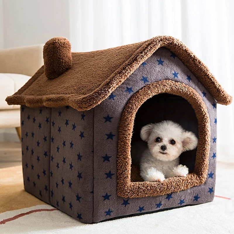 Dog House Soft Pet Bed Tent Indoor Enclosed Warm Plush Sleeping Nest Basket with Removable Cushion Dog Bed