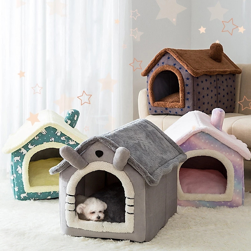 Dog House Soft Pet Bed Tent Indoor Enclosed Warm Plush Sleeping Nest Basket with Removable Cushion Dog Bed