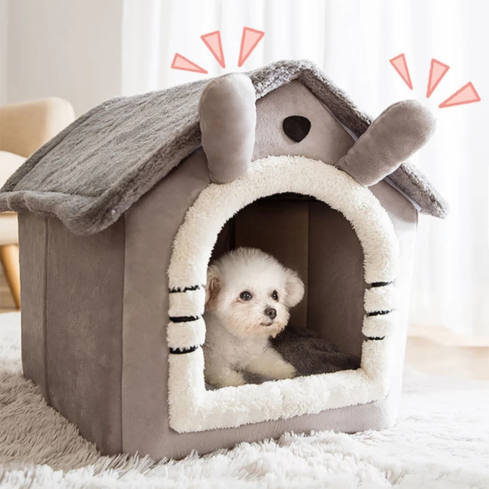 Dog House Soft Pet Bed Tent Indoor Enclosed Warm Plush Sleeping Nest Basket with Removable Cushion Dog Bed