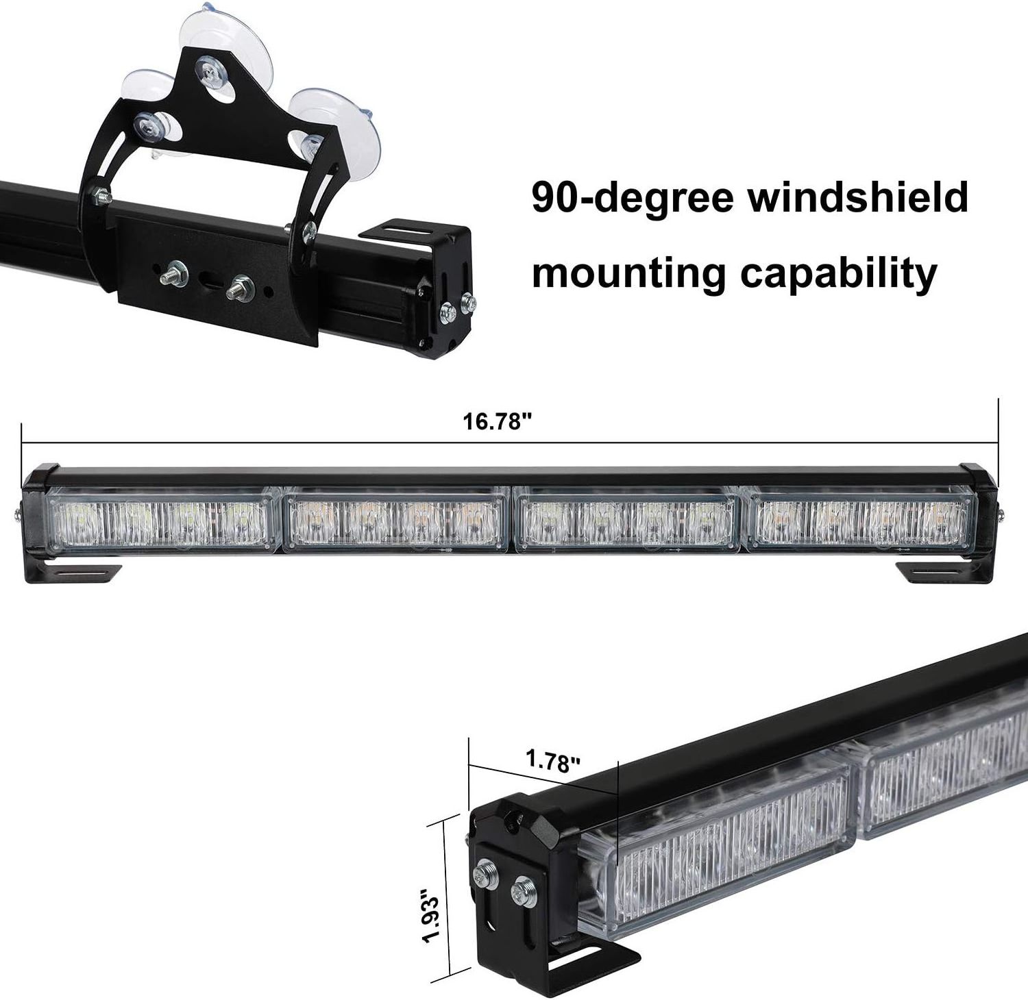 2in1 32W 16'' Amber/White 32LED Emergency Strobe Light Bar for All Vehicles Truck Car Interior