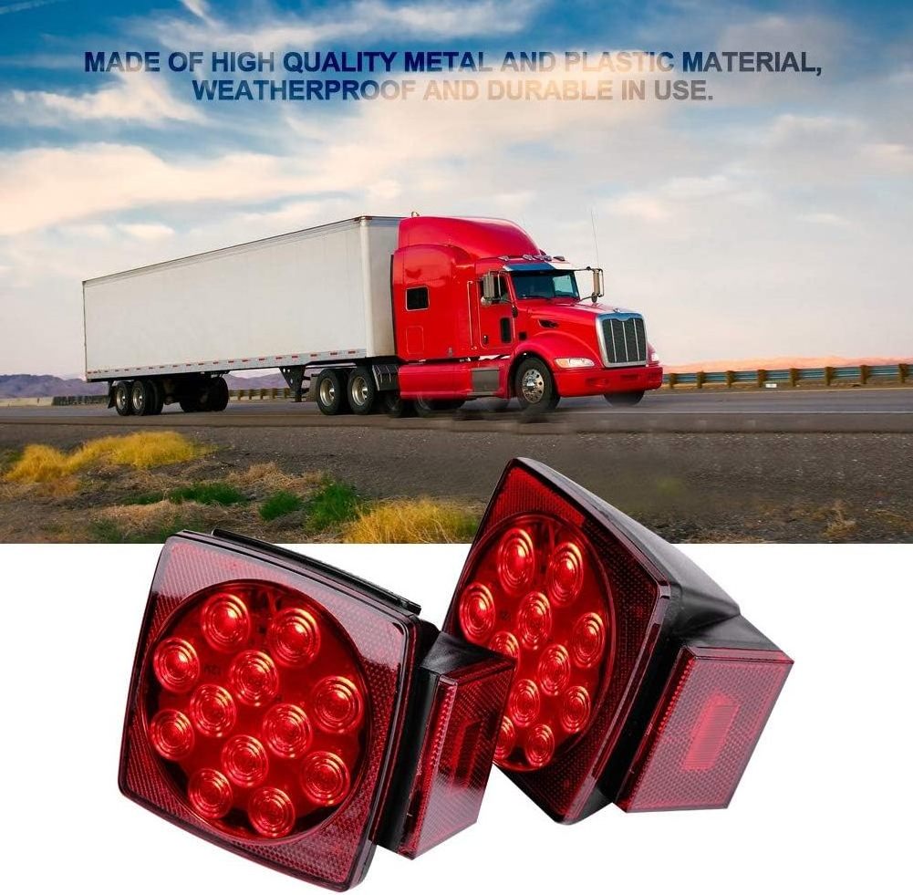 Trailer Under Tail Brake Boat Stud Mount 1Pair LED Submersible Square Lights