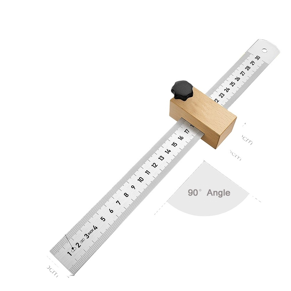 High Precision Level metal spreader universal Combination square marking tool 300mm with multi- Angle stop ruler beech wood