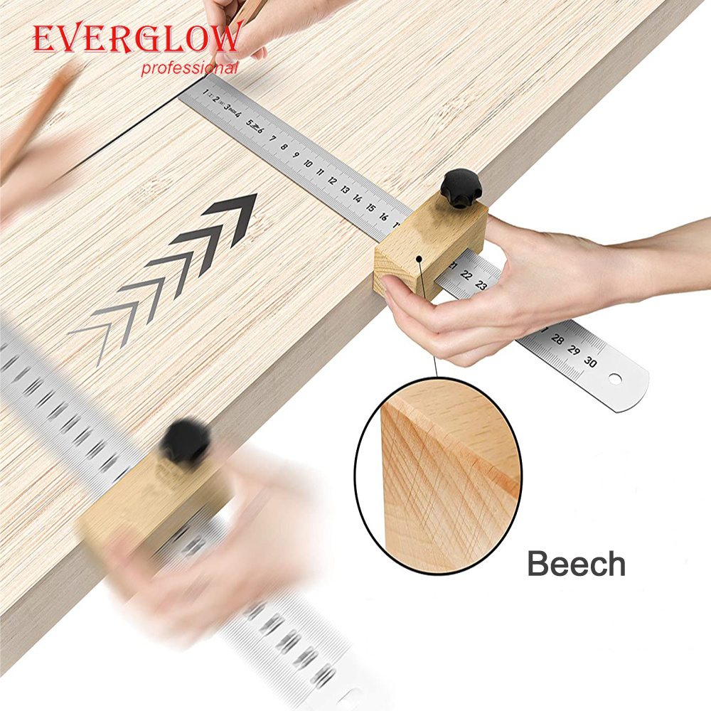 High Precision Level metal spreader universal Combination square marking tool 300mm with multi- Angle stop ruler beech wood