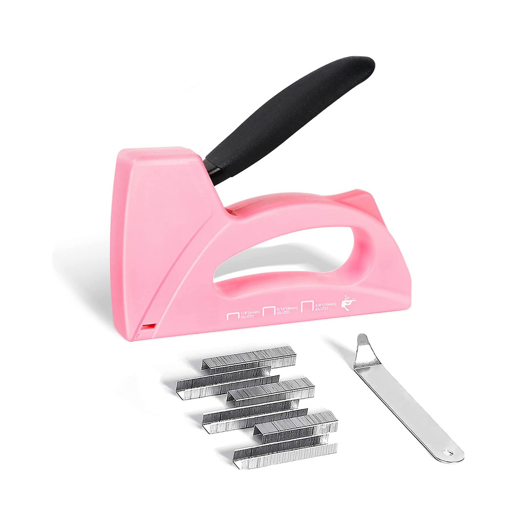 Pink Light Duty Staple Gun gift for women with 1600 pcs JT21 Staples 1/4 5/16 3/8 inch and Remover for Upholstery Decoration