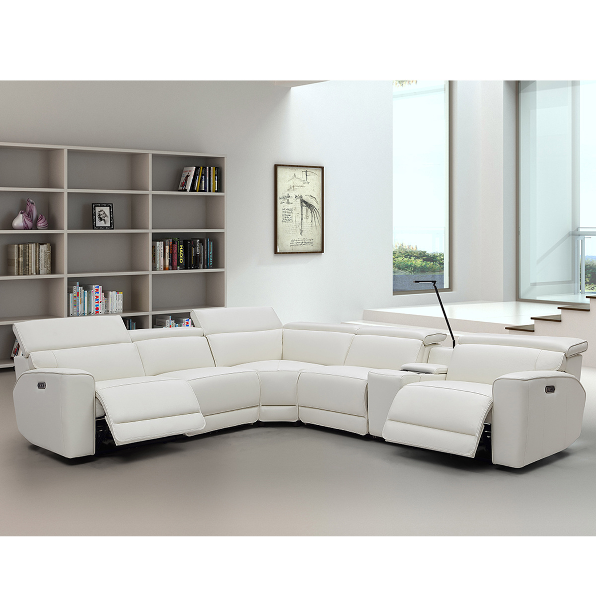 Customized Leather Italian Sofa 3 Seats Recliner Sectional with USB Charging Reading Lamp Hardware Cup Live Room Sofa