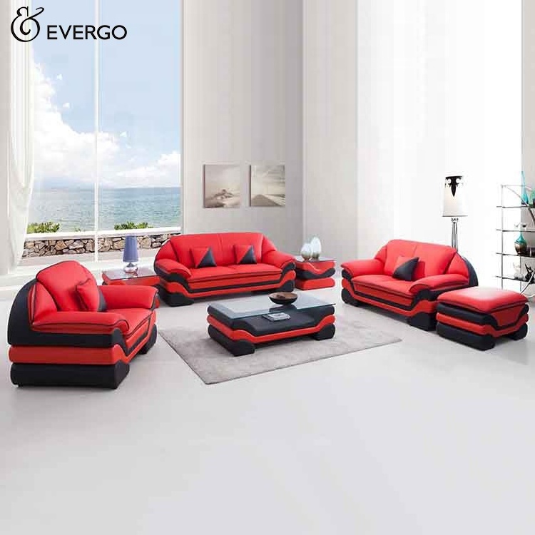 European Style black and Red Sofa L Shape Sofa Set Designs Genuine Leather Sectional Sofa