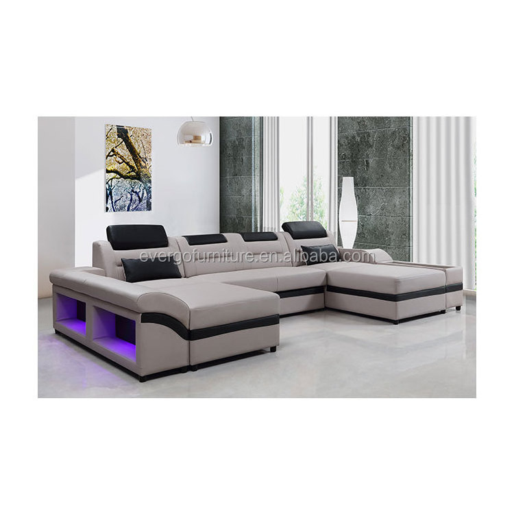 Factory Price Living Room Sofa Set Home Furniture Genuine Leather Sofa 3 2 1 Seats Sofa Bed With Led