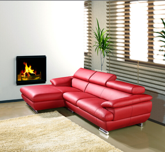 New Modern Red Classic Design Furniture China hotel villa L shaped Recliner Leather Sofa