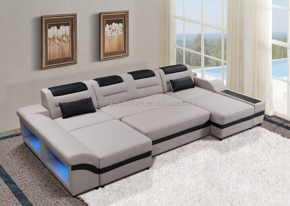 Factory Price Living Room Sofa Set Home Furniture Genuine Leather Sofa 3 2 1 Seats Sofa Bed With Led