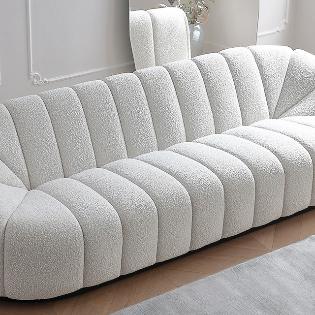 Modern Designer Couch Living Room Set Pumpkin Sofa Cream White Lamb's Wool 3-Seater Sectional Sofas