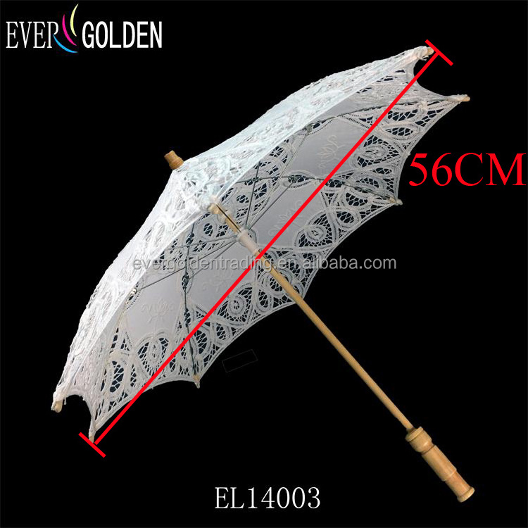 Products Sell Cheap Lace Wedding Parasol Umbrella Wooden Shaft Cotton Lace Parasol