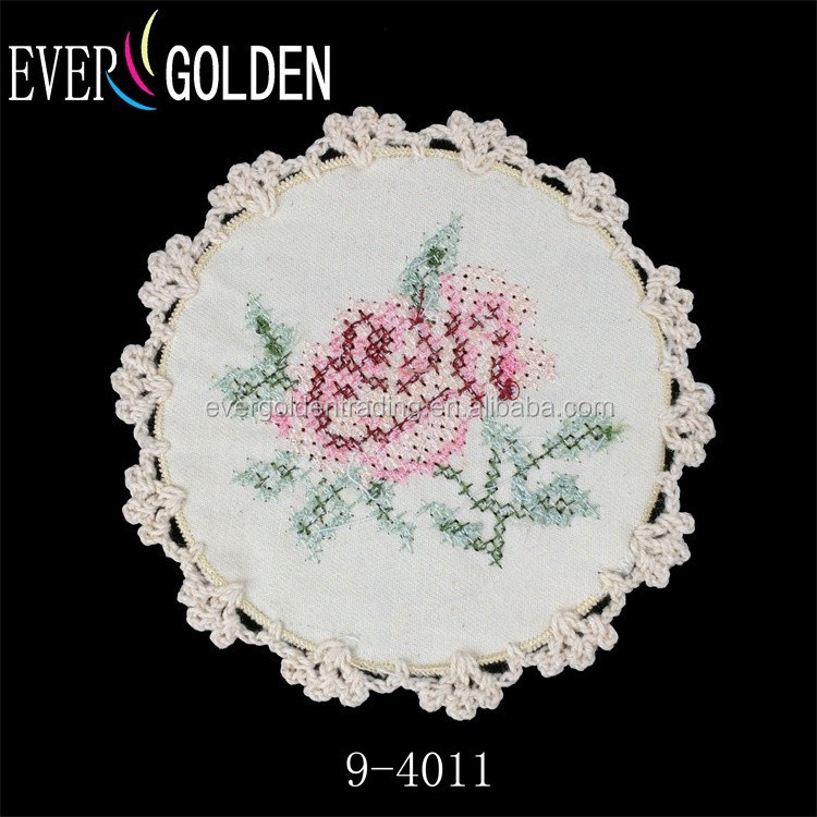 Handmade Round Crochet Cotton Lace Coaster Hand Woven Cup Embroidered Doily For Deluxe Life