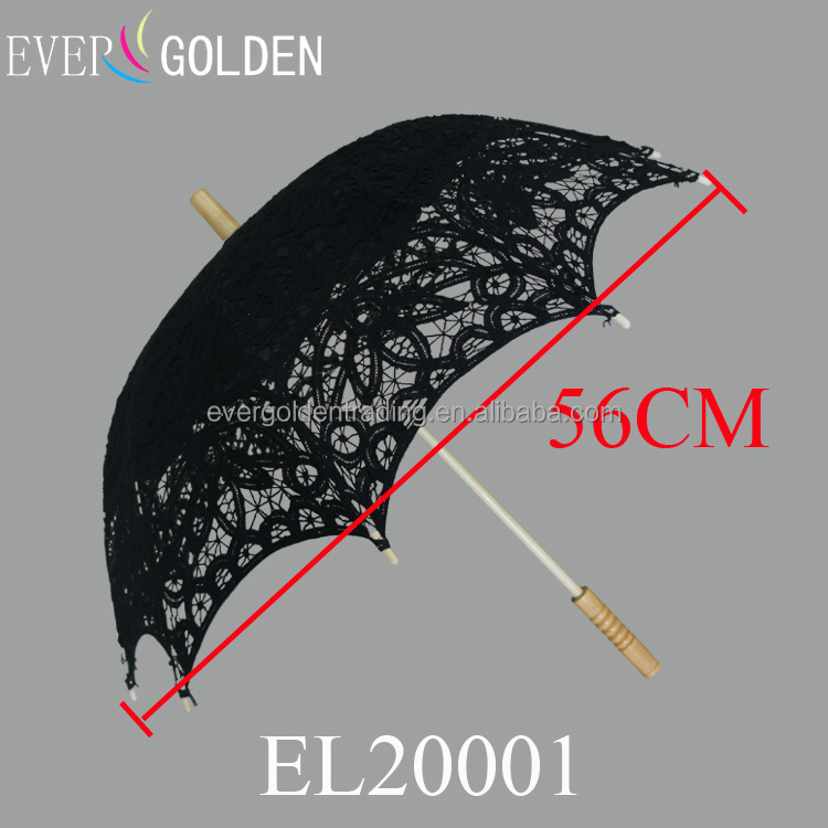 Black Funeral Straight Umbrella with Wooden Handle Parasol Wholesaler