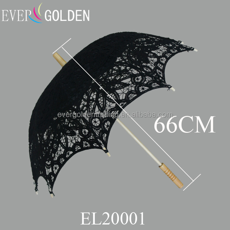 Black Funeral Straight Umbrella with Wooden Handle Parasol Wholesaler