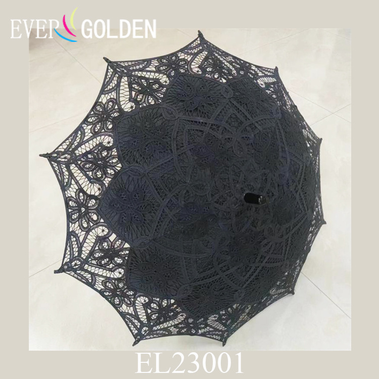 Black Modern Lace Parasol With Lining Wholesaler Antique Lace Parasol Cotton Battenburg Lace Parasol For Funeral