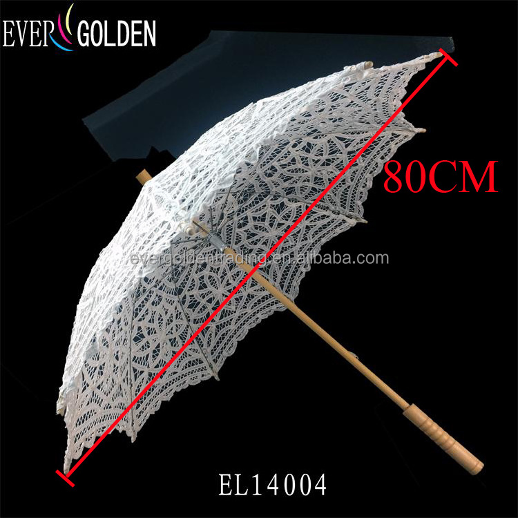 Hot Sale Excellent Party Gifts Battenburg Lace Wooden Straight Parasol Bridal Accessories Lace Parasol Wedding Umbrella