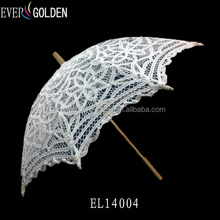 Hot Sale Excellent Party Gifts Battenburg Lace Wooden Straight Parasol Bridal Accessories Lace Parasol Wedding Umbrella