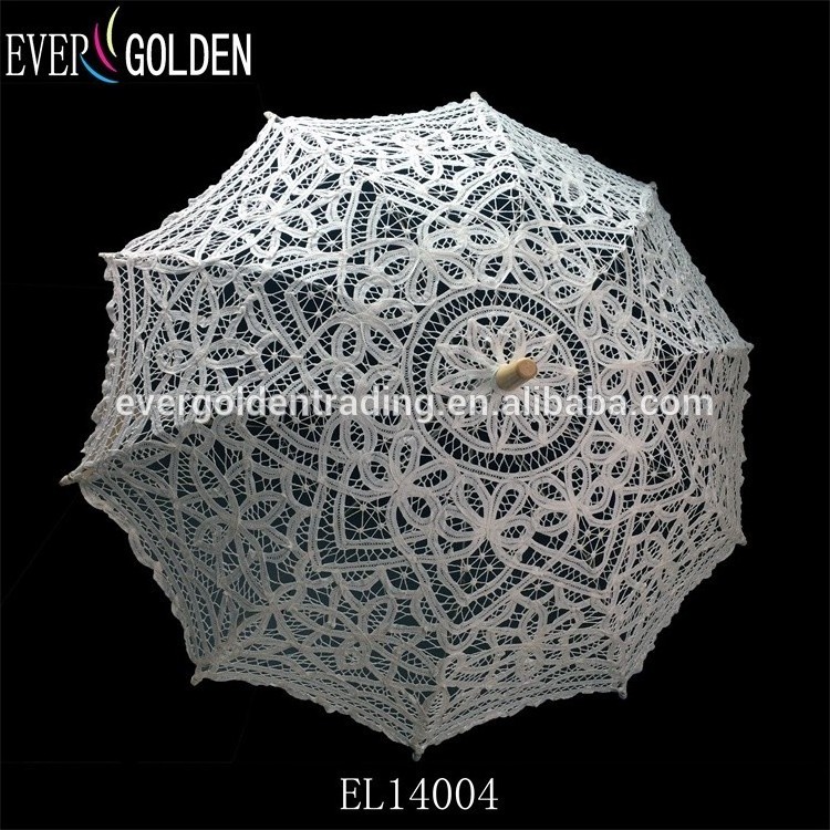 Hot Sale Excellent Party Gifts Battenburg Lace Wooden Straight Parasol Bridal Accessories Lace Parasol Wedding Umbrella