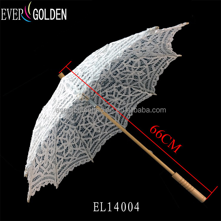 Hot Sale Excellent Party Gifts Battenburg Lace Wooden Straight Parasol Bridal Accessories Lace Parasol Wedding Umbrella