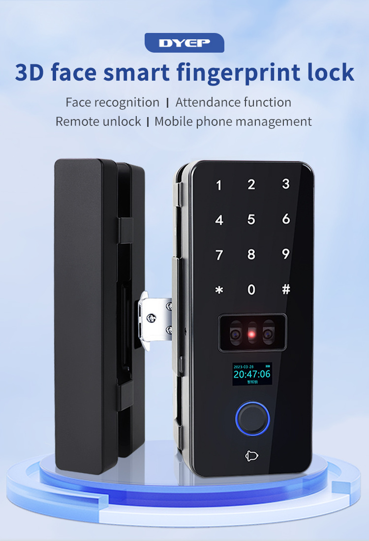 High Quality Fully Automatic 3D face Recognition Glass Door Lock High Security Smart Office Door Lock Office Glass Door Lock