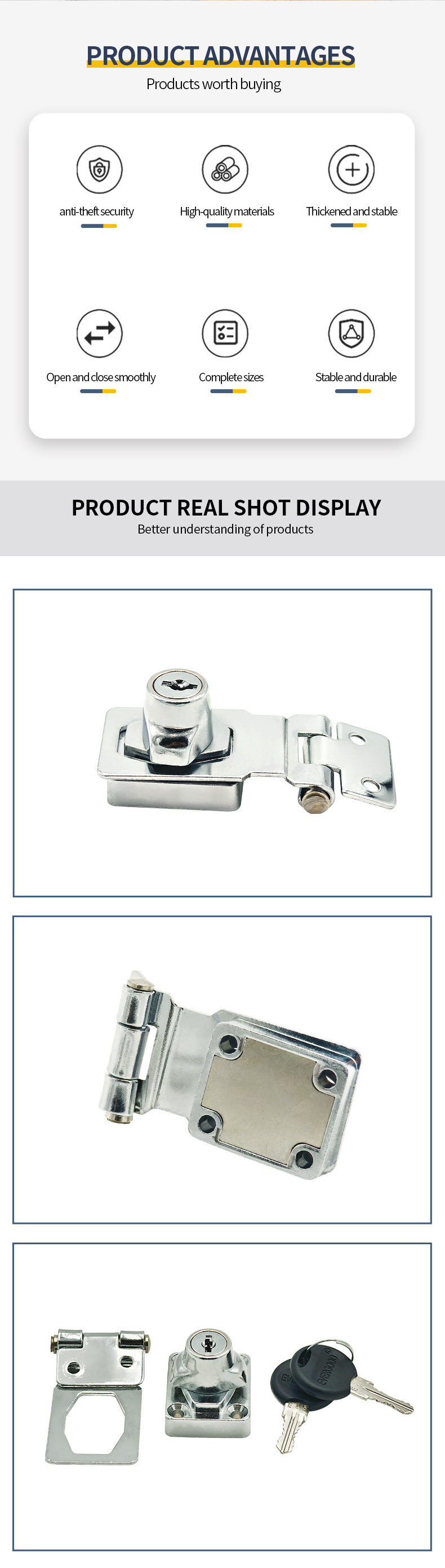 EVERGOOD Zinc Alloy Furniture Hardware Cabinet Lock Heavy Duty Staple Buckle For Door Lock Door Safety Hasp latch lock