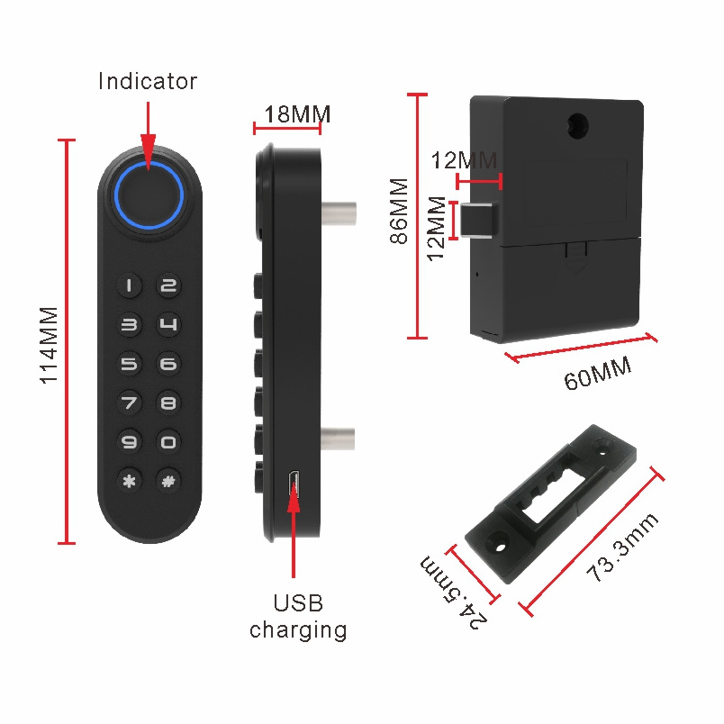 China Supply ABS Intelligent Digital Fingerprint Furniture Drawer Lock Mini Smart Password Fingerprint Cabinet Lock Cam Lock