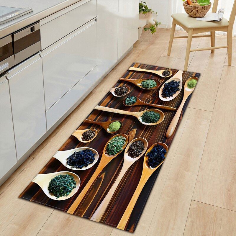 Kitchen Spice Seasoning Spoon Pattern Carpets Rugs Kitchen Doormat Corridor Non-slip Decorative Floor Mat Area Rug Gift