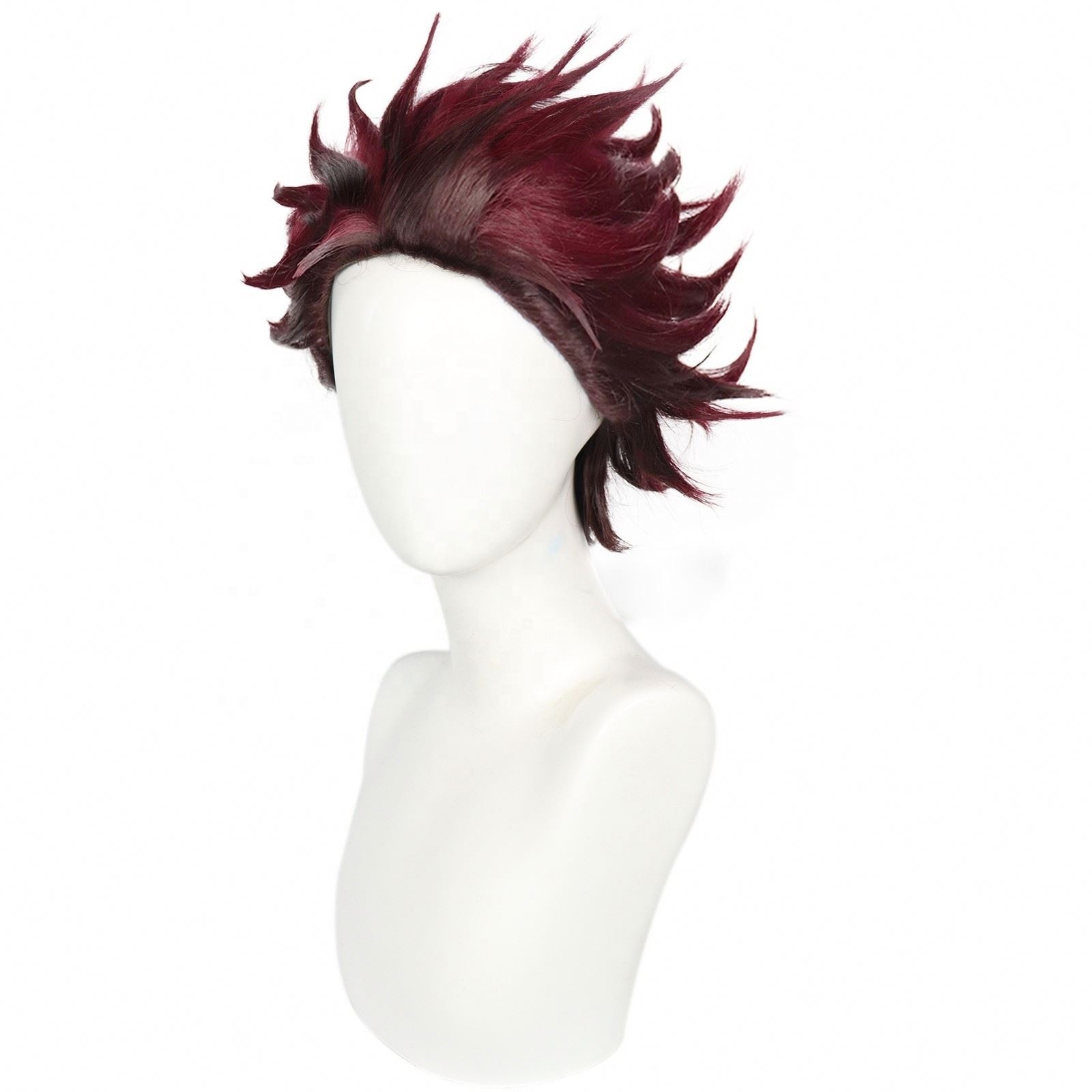 Demon Slayer Kamado Tanjirou Cosplay Wig Short Wavy Dark Red Wig Anime Tanjirou Wig